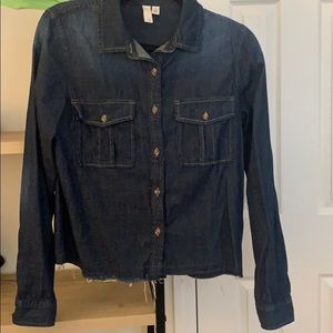 Cropped denim button up
